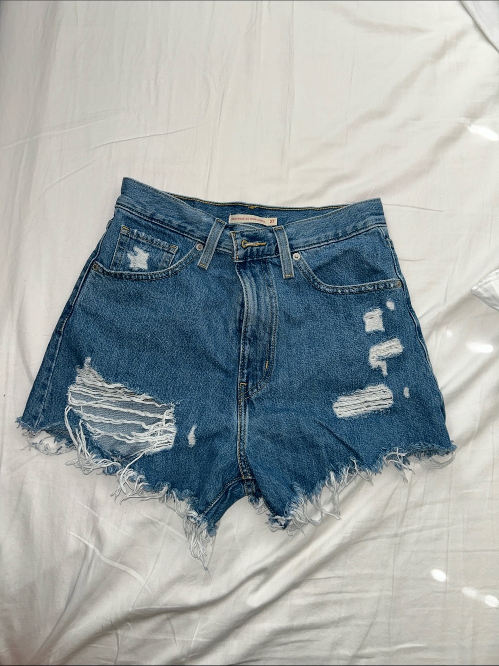 Levi's Distressed Cutoff Denim Shorts - Medium Blue